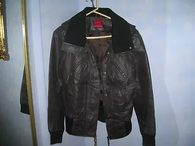 Vero Moda Brown Cadi Short Leather Faux Fur Trimmed Jacket Coat Size LARGE • $20