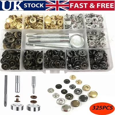 Button Tool 325PCS Heavy Duty Snap Fasteners Press Studs Kit +Poppers Leather • £5.79