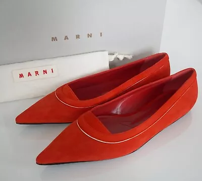 🆕️ Authentic MARNI Orange Suede Pointed Toe Ballet FLATS Shoes EUR-38 US-8 • $225