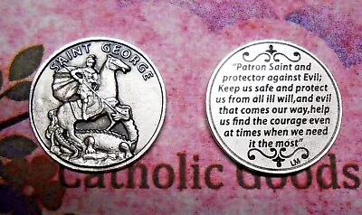 St. Saint George With Prayer - Silver Tone  Pocket Coin  • $3.50