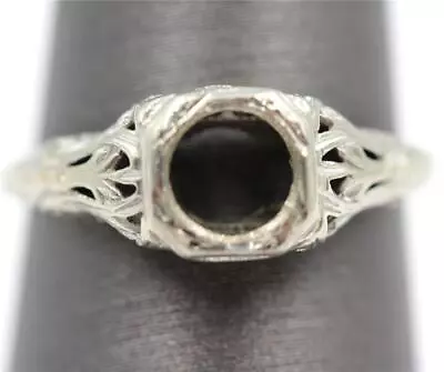 Authentic Art Deco 18k White Gold Filigree Engagement Mount For .90ct Diamond • $224.99