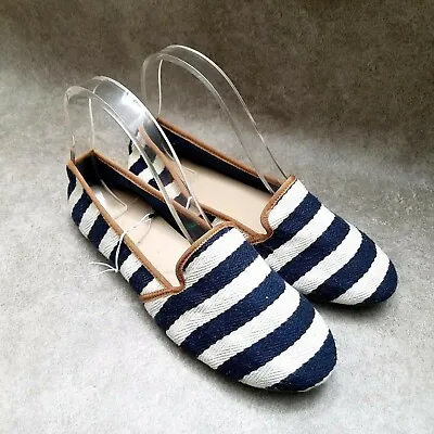 Womens  110545 Size 7 Blue White Textile Stripes Slip On Loafer Flats • $18.99