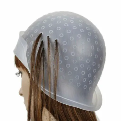 Reusable Silicone Dye Hat Cap For Hair Color Highlighting Hairdressing With Hook • £4.25