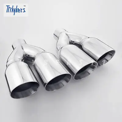 Pair  2.5  In Twin 3.5  Out 12 Long Quad Dual Wall Stainless Steel Exhaust Tips • $197.97