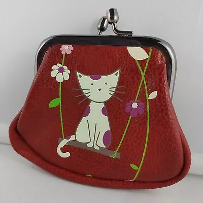 Espe Coin Purse Wallet Red Cat On Swing 4.5x3.5 Inch Excellent Condition A1 • $14.70