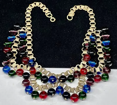 Miriam Haskell Necklace Rare Vtg Bookchain Gripiox Glass Dangle 15  Choker A4 • $338.30