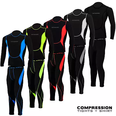 Mens Compression Tights + Top T-Shirt Base Layer Armour Gym Trousers Under Suit • £21.99