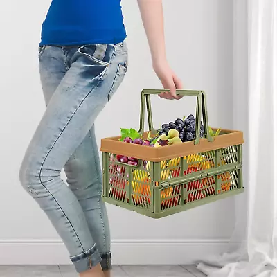 Collapsible Shopping Basket Plastic Storage Crate Grocery Fruit Vegetable Shoppi • $25.50