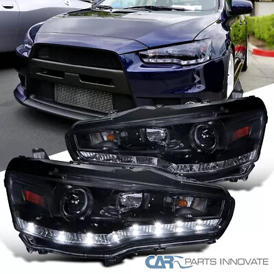 Smoke Fit 2008-2017 Mitsubishi Lancer EVO X LED Strip Projector Headlights Lamps • $209.95