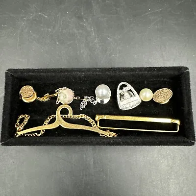 Vintage Lot Of 8 Tie Tacks Pins Bars Chains Gold Tone Pearl Faux Marble Boys • $19.99