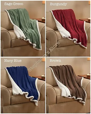 MULTIPLE COLORS Reversible Sherpa Throw Blanket Cozy Winter Cover 50 X 60  NEW • $44.95