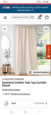 Le Redoute Cotton Tab Top Curtains. Ecru. 135 X 220cm. 1 Pair. • £20