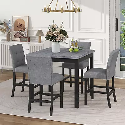 5 Piece Counter Height Dining Table Set For 4 High Top Square Kitchen Table And  • $635.99