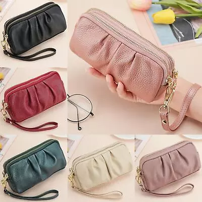 Soft Genuine Leather Cloud Pouch Bag Ruched Bag Dumpling Handbag Wristlet Wallet • $11.99