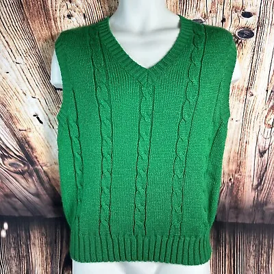 Vintage Sycamore Mens Size Large Green Cable Knit V-Neck Sweater Vest EUC • $24.99