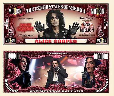 Alice Cooper Million Dollar Bill Play Funny Money Novelty Note + FREE SLEEVE • $1.69