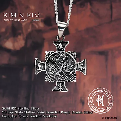 Maltese Saint Benedict Prayer Cross Pendant✔️925 Sterling Silver ✔️Quality • £34.50