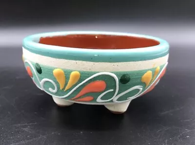 Mexican Folk Art Hand Painted Terra Cotta Salsa Bowl Tri Footed Small • $14.99