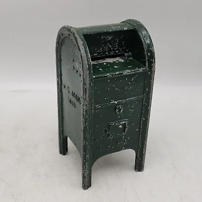 Vintage 1930s-40s Cast Iron Metal U.S. Mail Box Green Still Coin Bank *READ* • $9.78