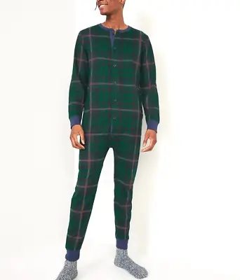 Old Navy Men’s Thermal Knit One Piece Pajamas Size XXXL 3XL Green Blue Plaid • $27.99