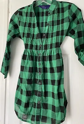 MILEY CYRUS-LADIES VINTAGE GREEN PLAID TUNIC SHIRT DRESS SIZE Small • $15