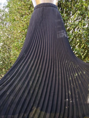 £13.99 • Buy Abercrombie And Fitch Long Pleated Black Sheer Mesh Flare Maxi Skirt Sz XL 14 16