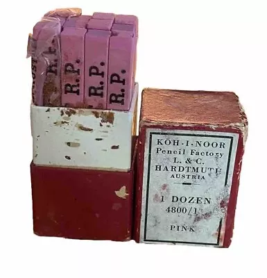 12 Antique Vintage Koh-I-Noor Pink Chalk Square Sticks Pencil Factory Austria • $22.99