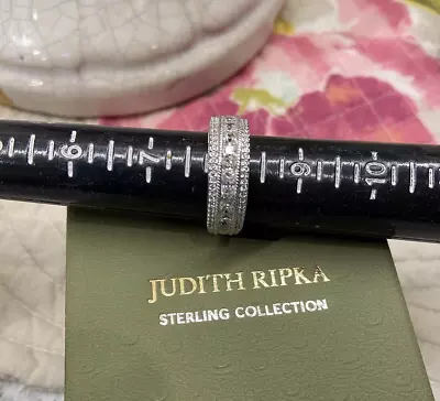 NIB Judith Ripka Sterling Silver CZ Princess Band Ring - Sterling - Size 8 • $69.99