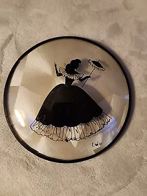 Vintage Peter Watson Studio Reverse Painted Woman Silhouette Convex Glass Round • $21