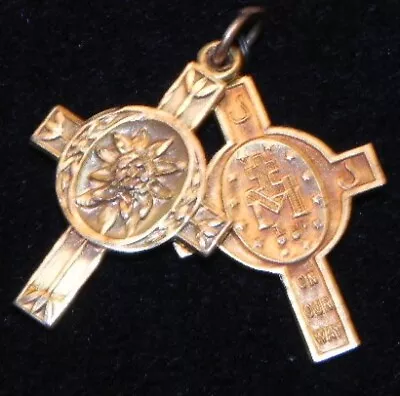 Vintage Blessed Mother Sacred Heart Of Jesus Slide Medal Cross Pendant • $8.90