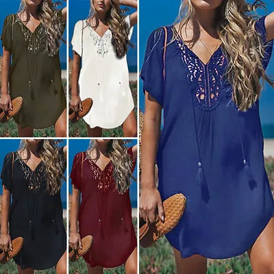 £13.79 • Buy Women Summer Bikini Cover Up Sarong Mini Dress Swimwear Kaftan Lace Beach Wear