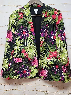 Chico's Womens Blazer Jacket Sz 0 Multi Color Floral Open Front Pockets • $13.49