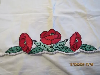 One Unused Vintage  Hand Embroidered / Applique  Pillowcase..poppies • $10