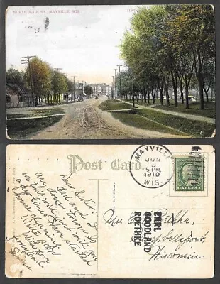 1910 Wisconsin Postcard - Mayville - North Main Street Scene   • $4.50