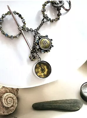 Echo Of The Dreamer-Mars And Valentine Nautical Vintage Compass￼ Necklace. • $895