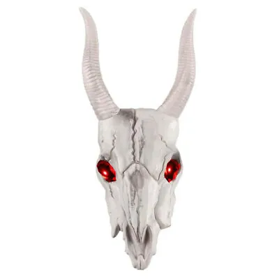 Satanic Goats Head Hanging Halloween Skull Decoration With Red Light Up Eyes • £7.95