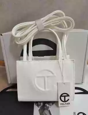 Telfar Small Shopping Bag White Vegan Leather Tote Bag Crossbody Bag • $84.55