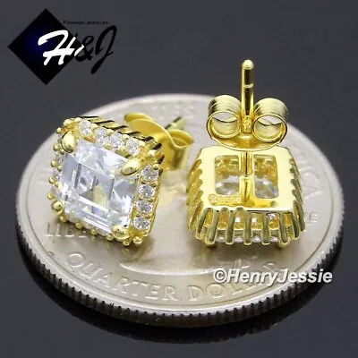 Men 925 Sterling Silver Icy Bling Cz Gold Plated 8mm Push Back Stud Earring*e239 • $21.99