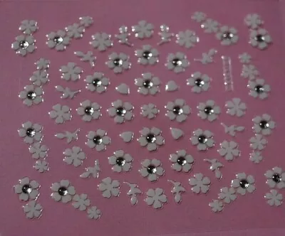 3D Nail Stickers Beautiful White Flowers With Crystals (price Is For 2 Pcs) • $2.25