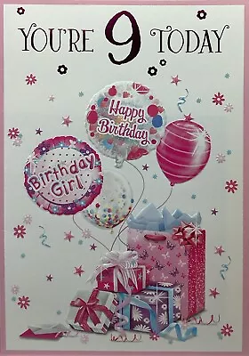 9th BIRTHDAY CARD GIRL BALLOONS 7”x5” FREE P&P • £1.89