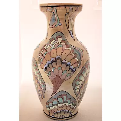 Vintage Vase-made In Macau-hand Painted-muted Earth Tones-blue Beige-luster • $32.99