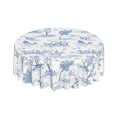 Blue And White Rustic Round Tablecloth 60 Inch French Village Printed Table C... • $27.25