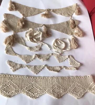 Vintage Lot Mixed Crochet Trims Tassels Crafts Sewing Journals Dolls Repurpose • $12