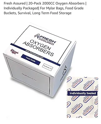 Oxygen Absorbers Fresh Assured | 20-Pack 2000CC | Individually Packaged| For • $19.99