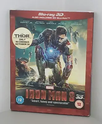 Marvel Iron Man 3 2 Disc Blu Ray Carboard Sleeve 2D & 3D Films Robert Downey Jnr • £2.99