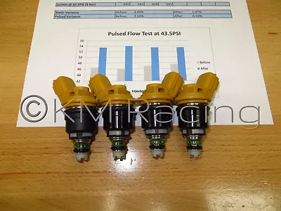 $225 • Buy 4x Nissan SR20DET Yellow Side Feed 555cc Fuel Injectors: Flow Tested & Cleaned
