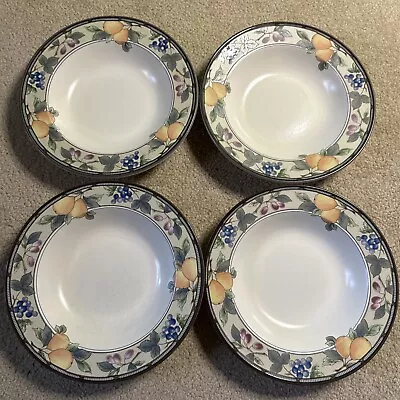 4 Pc Set Mikasa Intaglio Garden Harvest Rimmed Soup Bowl 9-3/8  Diameter CAC29 • $21.99