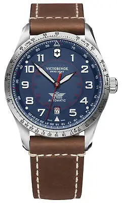 Victorinox Swiss Army Airboss Automatic Steel Leather Date Mens Watch 241887 • $719