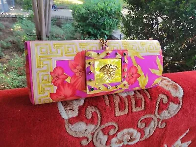 GIANNI VERSACE Floral Silk Clutch Bag W/ Mirror Medusa Head Retro  • $500