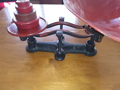 Antique Cast-Iron Balance Scale - Tin Pan And Weight Set • $59.99
